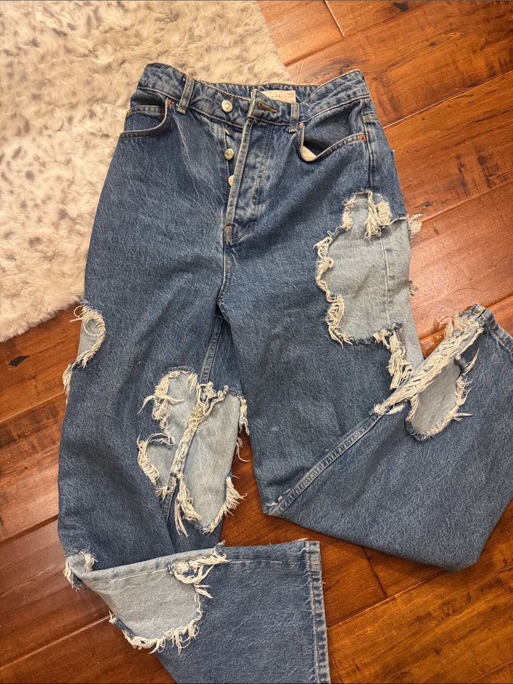 Topshop Distressed Boyfriend Jeans - Blue